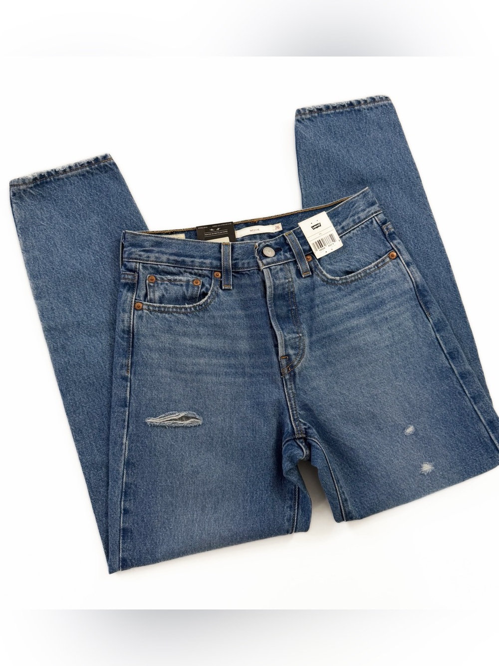 Levi’s Premium Jeans Womens 26 Wedgie Fit Icon Ankle Distressed Button Fly New